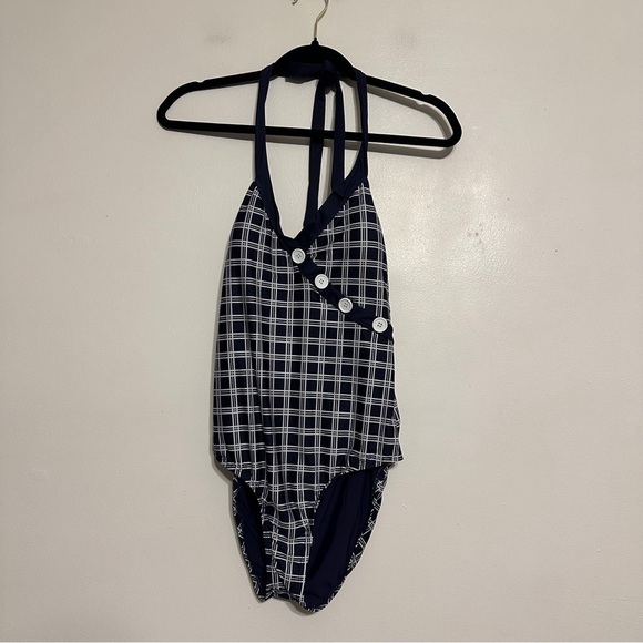 ModCloth Vintage Plaid Button Print Swimsuit Size Small - Picture 2 of 7